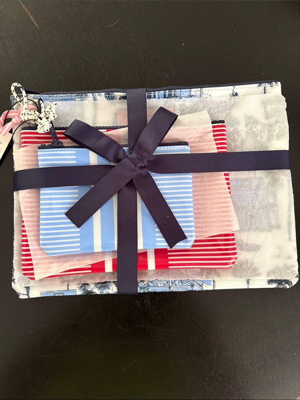 Vineyard Vines Red, Light Blue, Navy and White Striped travel pouches